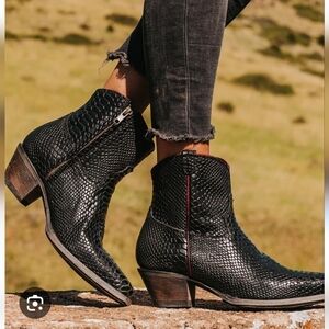 Freebird Black Snakeskin Ankle Booties